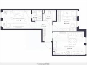 ЖК «Veren Next шуваловский», планировка 3-комнатной квартиры, 64.90 м²