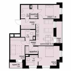 ЖК «iD Svetlanovskiy», планировка 3-комнатной квартиры, 91.56 м²