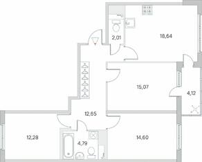 ЖК «Ясно. Янино», планировка 3-комнатной квартиры, 82.10 м²
