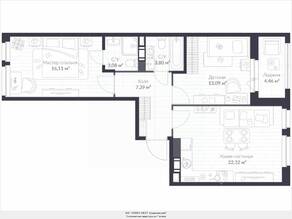 ЖК «Veren Next шуваловский», планировка 3-комнатной квартиры, 68.60 м²