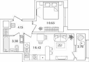 ЖК «БелАрт», планировка 1-комнатной квартиры, 36.19 м²