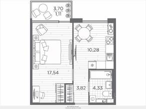 ЖК «Plus Пулковский», планировка 1-комнатной квартиры, 37.08 м²