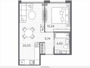 ЖК «Plus Пулковский», планировка 1-комнатной квартиры, 39.26 м²