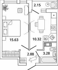 ЖК «Master Place», планировка 1-комнатной квартиры, 33.19 м²