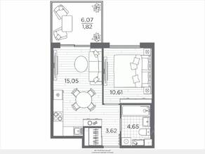 ЖК «Plus Пулковский», планировка 1-комнатной квартиры, 35.75 м²