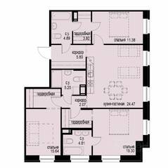 ЖК «iD Svetlanovskiy», планировка 3-комнатной квартиры, 97.36 м²