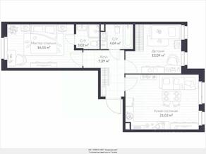 ЖК «Veren Next шуваловский», планировка 3-комнатной квартиры, 65.00 м²