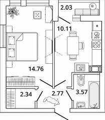 ЖК «Master Place», планировка 1-комнатной квартиры, 34.56 м²