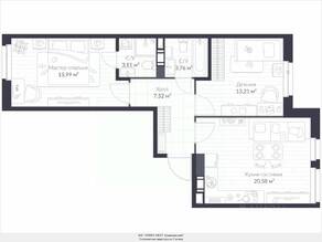 ЖК «Veren Next шуваловский», планировка 3-комнатной квартиры, 64.30 м²