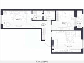 ЖК «Veren Next шуваловский», планировка 3-комнатной квартиры, 67.20 м²