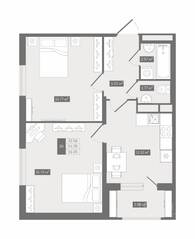 ЖК UP-квартал «Воронцовский», планировка 2-комнатной квартиры, 56.05 м²