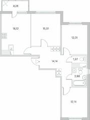 ЖК «Ясно. Янино», планировка 3-комнатной квартиры, 78.65 м²