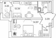 ЖК «БелАрт», планировка 1-комнатной квартиры, 37.00 м²