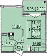 МЖК «Образцовый квартал 13», планировка 1-комнатной квартиры, 37.43 м²