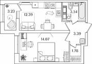 ЖК «БелАрт», планировка 1-комнатной квартиры, 36.79 м²