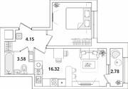 ЖК «БелАрт», планировка 1-комнатной квартиры, 36.09 м²