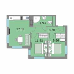 Апарт-отель «Начало», планировка 2-комнатной квартиры, 53.01 м²