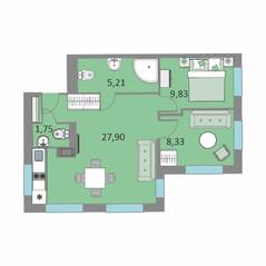 Апарт-отель «Начало», планировка 2-комнатной квартиры, 53.02 м²
