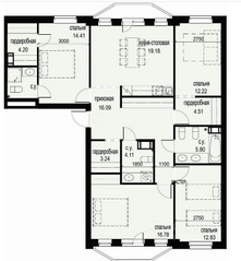 ЖК «ID Moskovskiy», планировка 4-комнатной квартиры, 118.86 м²