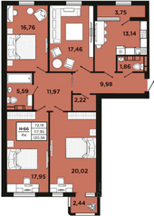 ЖК «Новый Невский», планировка 4-комнатной квартиры, 120.56 м²
