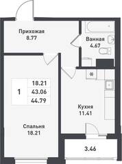 ЖК «Феникс», планировка 1-комнатной квартиры, 44.79 м²
