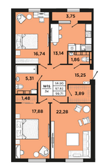 ЖК «Новый Невский», планировка 3-комнатной квартиры, 99.71 м²
