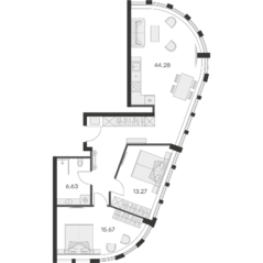 Апарт-отель «25/7 Заневский», планировка 2-комнатной квартиры, 79.85 м²
