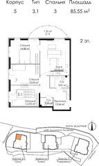 ЖК «Малая Финляндия», планировка 3-комнатной квартиры, 85.55 м²