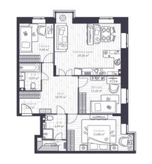 МЖК «Veren Village стрельна», планировка 3-комнатной квартиры, 83.10 м²