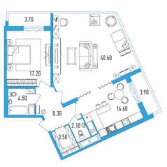 ЖК «Leningrad», планировка 2-комнатной квартиры, 96.70 м²