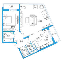 ЖК «Leningrad», планировка 2-комнатной квартиры, 96.20 м²