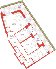ЖК «Ariosto!», планировка 3-комнатной квартиры, 106.41 м²