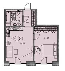 Апарт-отель Лофт-квартал «Docklands», планировка 1-комнатной квартиры, 57.59 м²