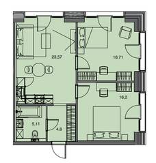 Апарт-отель Лофт-квартал «Docklands», планировка 2-комнатной квартиры, 66.39 м²