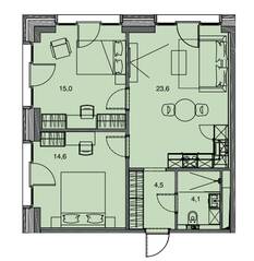 Апарт-отель Лофт-квартал «Docklands», планировка 2-комнатной квартиры, 61.80 м²
