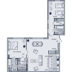 ЖК «Маленькая Франция», планировка 2-комнатной квартиры, 107.80 м²