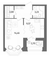 ЖК «Новое Купчино», планировка 1-комнатной квартиры, 37.00 м²