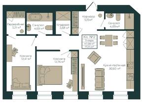 ЖК «Project 6/3», планировка 3-комнатной квартиры, 75.15 м²