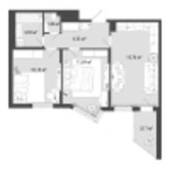 ЖК «Мурино Клаб», планировка 2-комнатной квартиры, 50.60 м²
