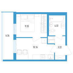 ЖК «Аэросити 2», планировка 1-комнатной квартиры, 28.93 м²