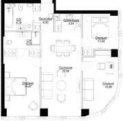 ЖК «Famous», планировка 3-комнатной квартиры, 92.90 м²