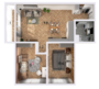 ЖК «Браун Хаус», планировка 2-комнатной квартиры, 50.90 м²